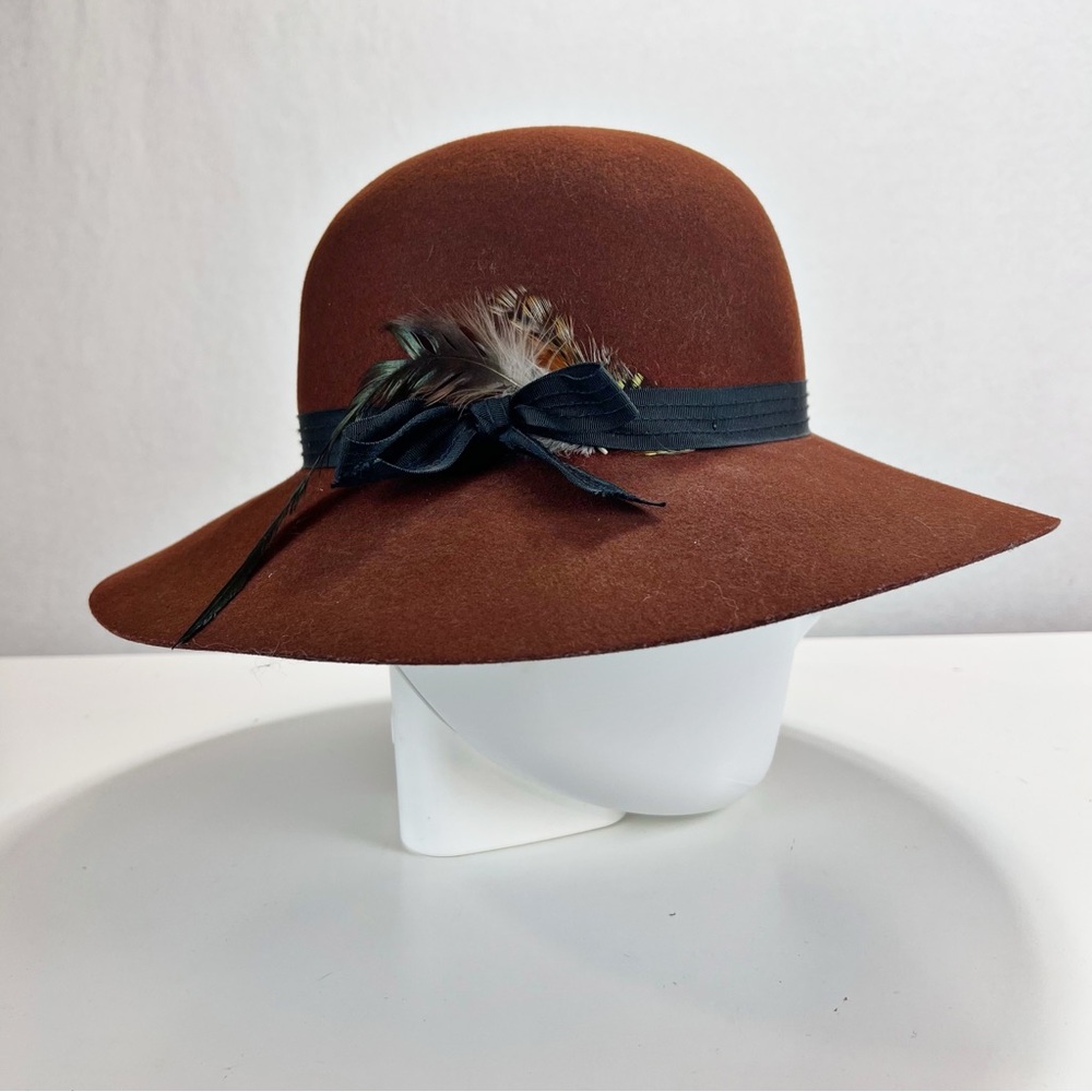 Goorin Bros 'Fancy" Wool‎ Hat Women’s Large Brown Felt 1920's Style Feathered